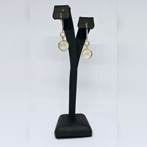 White Druzy Small Drop White Stone Wrapped in Gold Tone Earrings